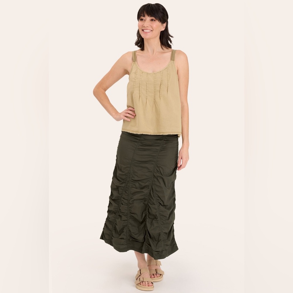 XCVI Maxi Fold over Waistband Peasant Gored Skirt, Olive Green